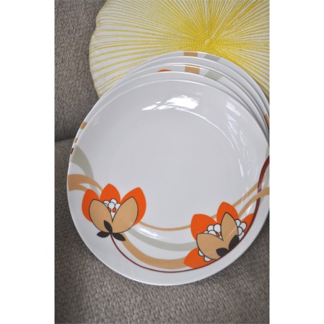 ASSIETTES FLEURS DE LOTUS ORANGES L. LOURIOUX (X6)