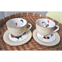 SERVICE PETIT DEJEUNER BOLS-ASSIETTES COQS NIDERVILLER (X4)