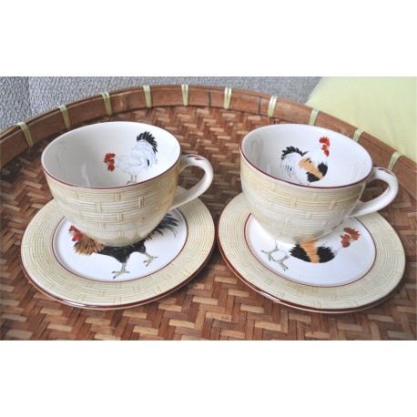 SERVICE PETIT DEJEUNER BOLS-ASSIETTES COQS NIDERVILLER (X4)