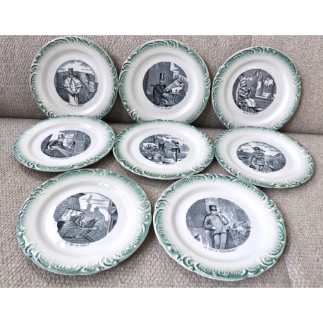 ASSIETTES PARLANTES porcelaine de GIEN - série "Devinette" (X8)
