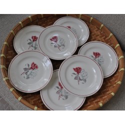 ASSIETTES ROSE BLANCHE DIGOIN SARREGUEMINES FRANCE (X7)