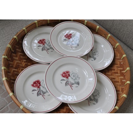 ASSIETTES à dîner ROSE BLANCHE Digoin Sarreguemines (X6)