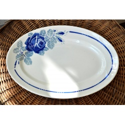 PLAT OVALE FAÏENCE BADONVILLER ROSE BLEUE