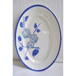 PLAT OVALE FAÏENCE LUNÉVILLE ROSE BLEUE