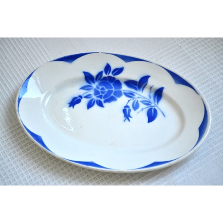 PLAT OVALE FAÏENCE Digoin Sarreguemines ROSE BLEUE